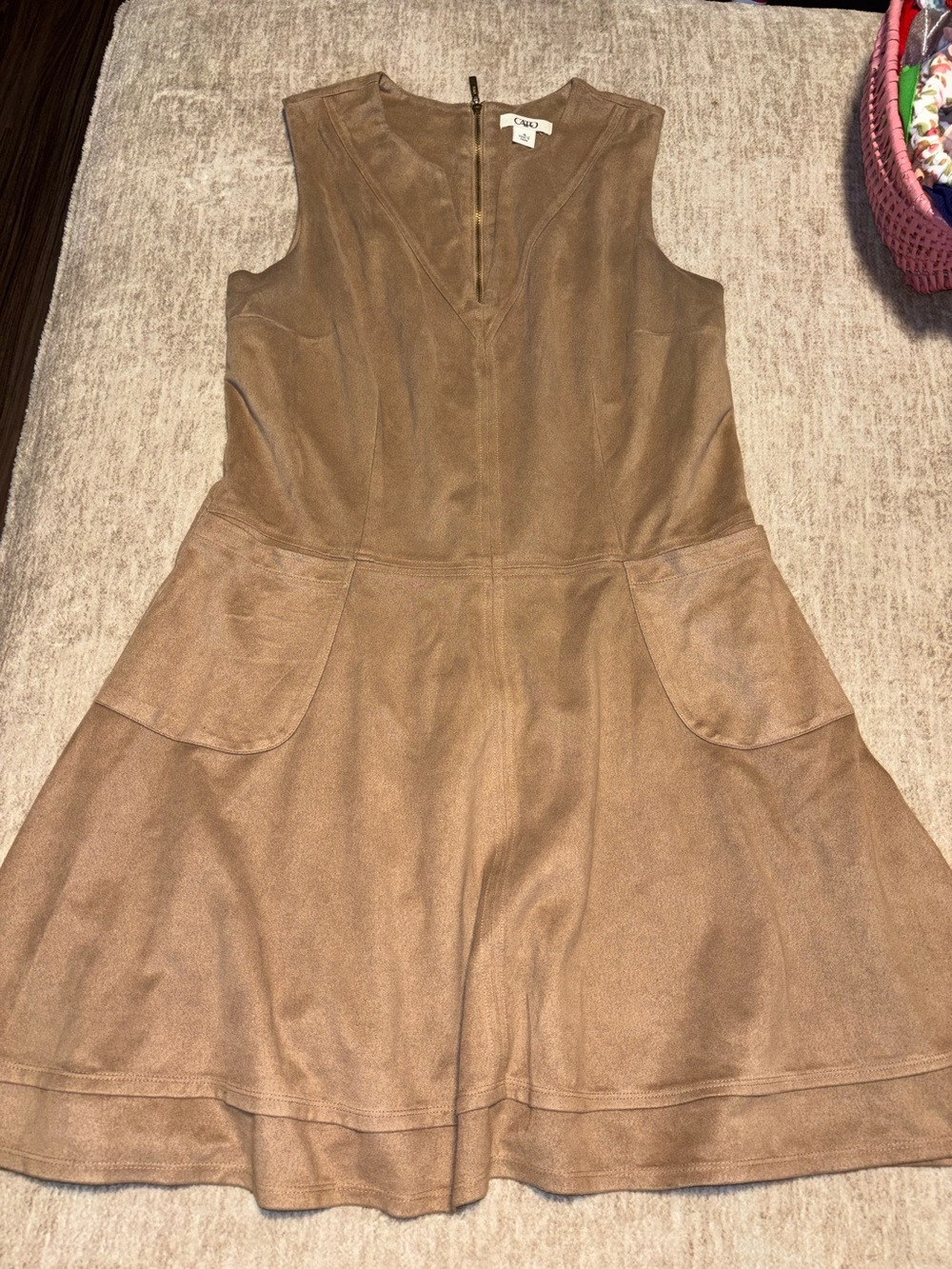 16 Brown faux suede fit flare dress zip back mini fall